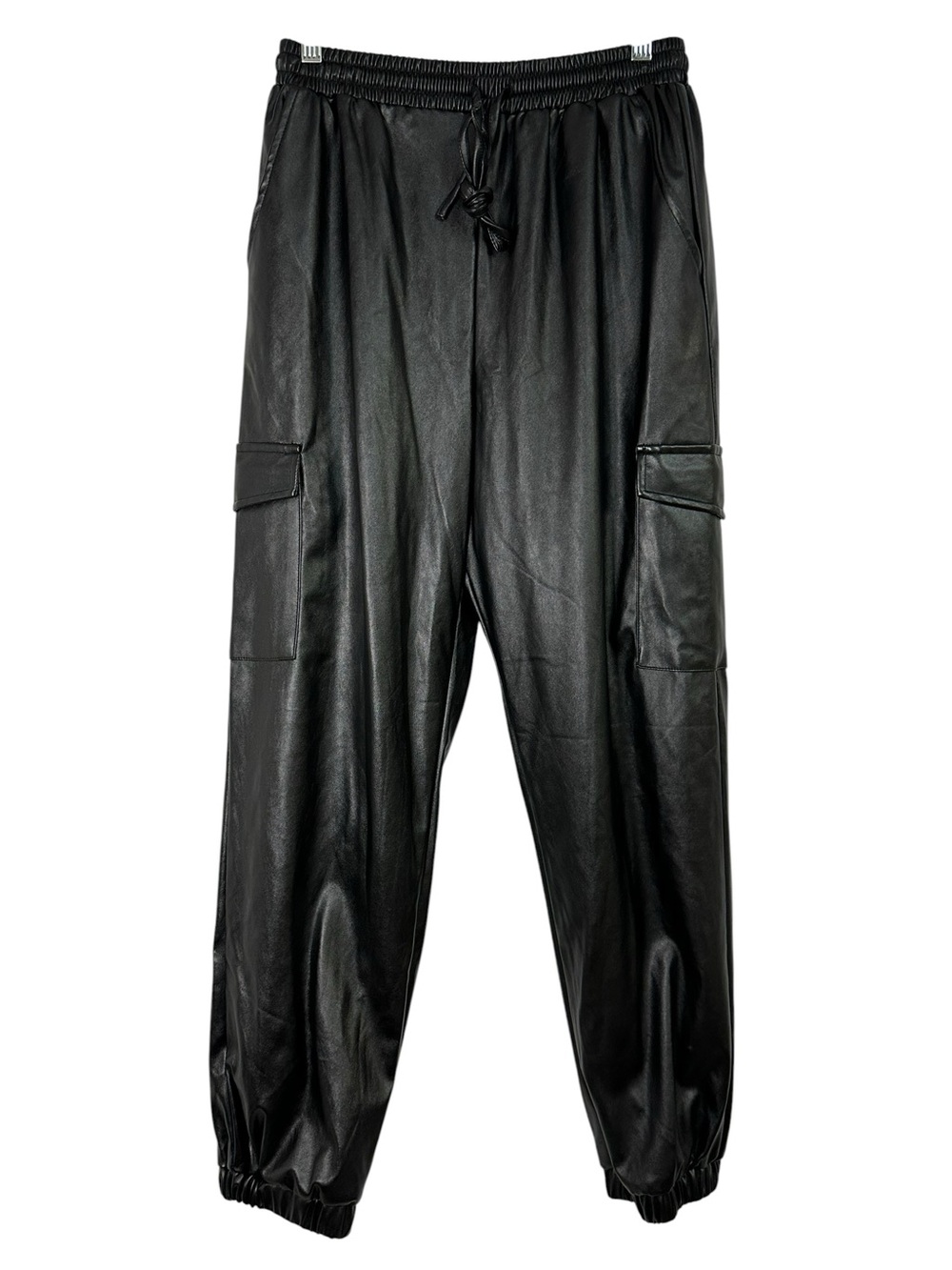 Ces Femme Black Faux Leather Cargo Jogger Pants Utility Streetwear Small